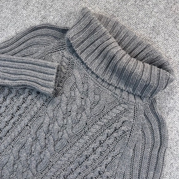 Banana Republic Tan Cotton Chunky Cable Knit Turtleneck Sweater Women's S Gray - Picture 1 of 13
